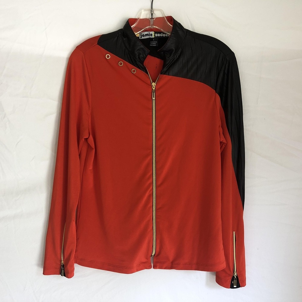 Jamie Sadock Jacket Womens Small Red Black Zip Front Moto Quilted Stretch Jersey